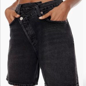 Agolde criss cross jean shorts - grey